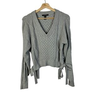 Forever 21 Light Gray V Neck Side Tie Cable Knit Sweater M